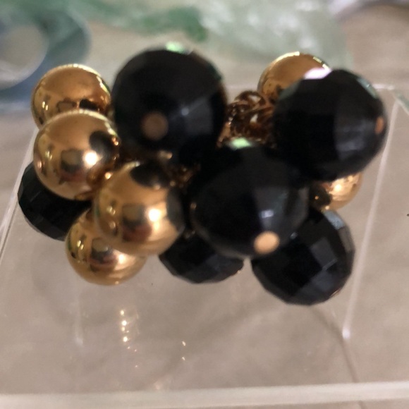 Kate Spade ♠️ Onyx and Gold Cluster Bauble Ring, Size 6 - Picture 6 of 12